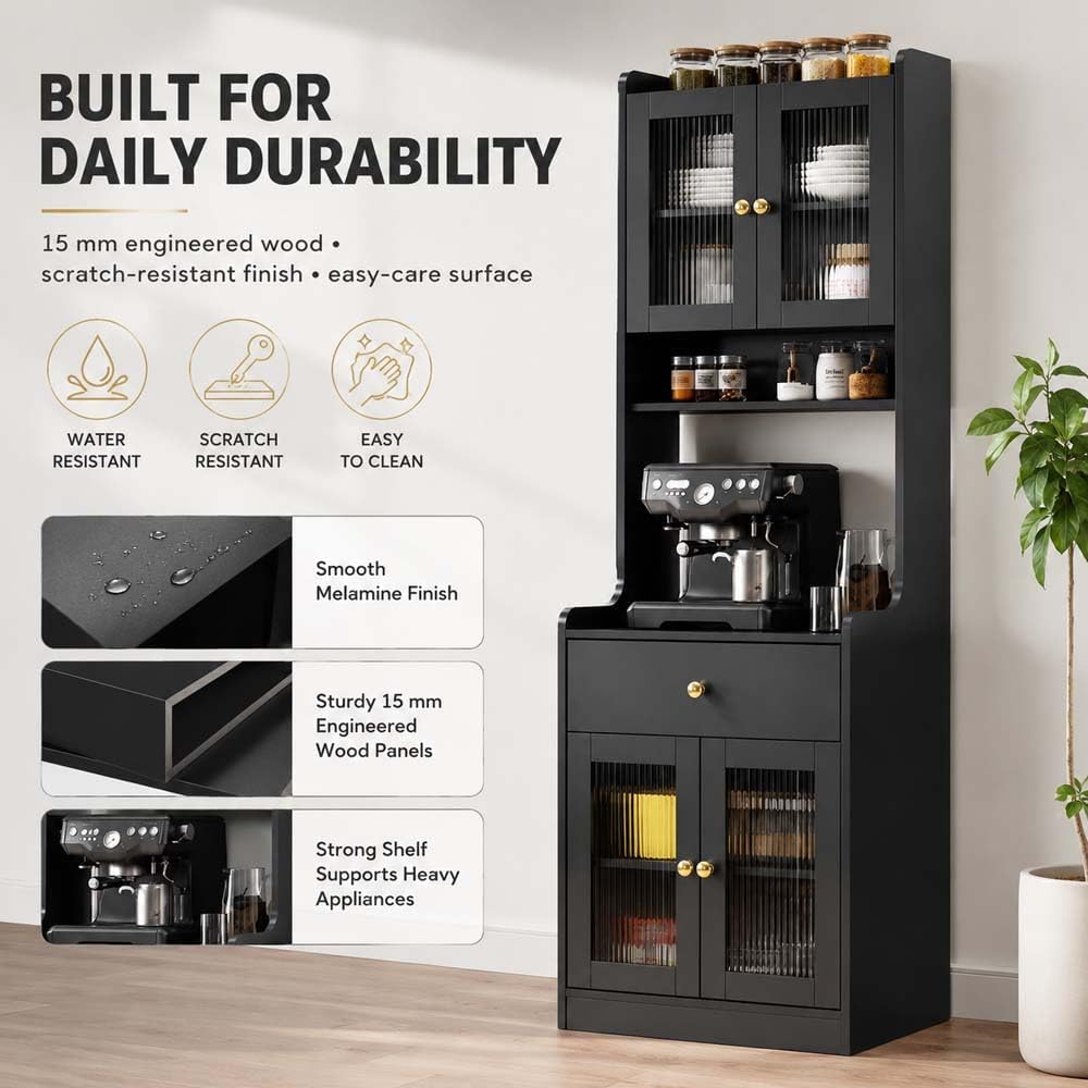71" Kitchen Pantry Hutch Storage Cabinet with Microwave Stand, Farmhouse...
