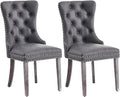 Kiztir Leather Dining Chairs Set of 2, Upholstered Dining Chair with Nailhead Trim and Solid Wood Legs, Luxury Wingback Dining Side Chair for Living Room, Bedroom, Kitchen (Grey)