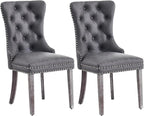 Kiztir Leather Dining Chairs Set of 2, Upholstered Dining Chair with Nailhead Trim and Solid Wood Legs, Luxury Wingback Dining Side Chair for Living Room, Bedroom, Kitchen (Grey)