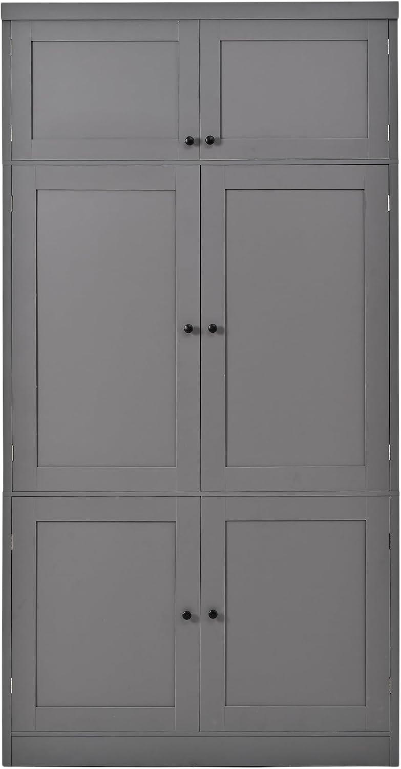 Kitchen Pantry Cabinet, Freestanding Tall Cupboard Storage Cabinet with Power...