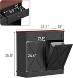 Betterhood Double Tilt Out Trash Cabinet 20 Gallon Wooden Free Standing Laundry Sorter Cabinet,Recycling Cabine with Hideaway Drawer,Tilt Out Trash Cabine Can Bin Kitchen (Black)
