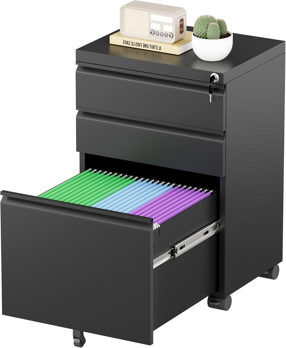 Bonusall 3 Drawer File Cabinet with Lock, Small Under Desk Filing Cabinet for...