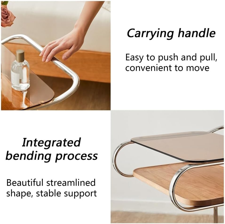 3 Tier Side Table with Glass Desktop TV Tray End Table with Storage Shelf and...