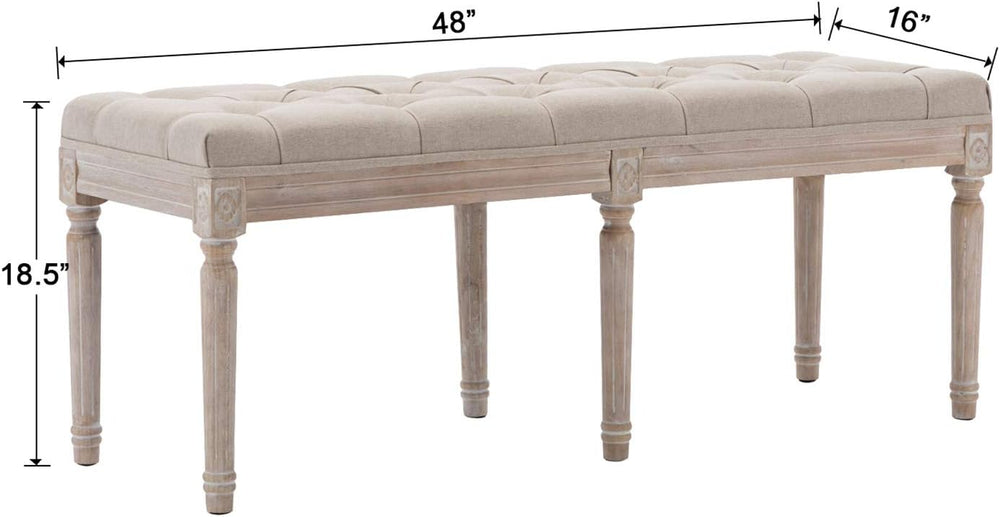 Kmax 45.3" Upholstered Dining Room Bench, Rustic Living Room Ottoman Ben...