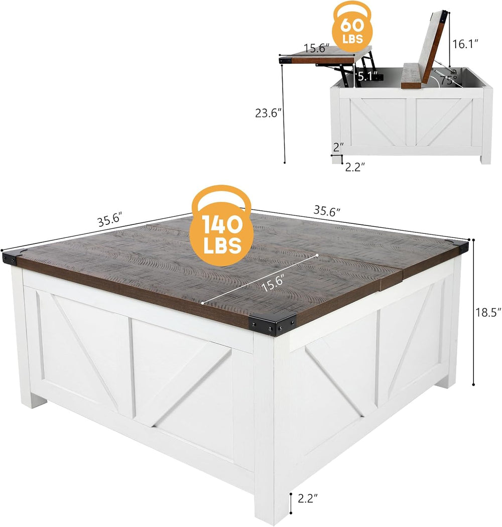 jimeimen Farmhouse Lift Top Coffee Table with Storage, Wood Square Center Tab...