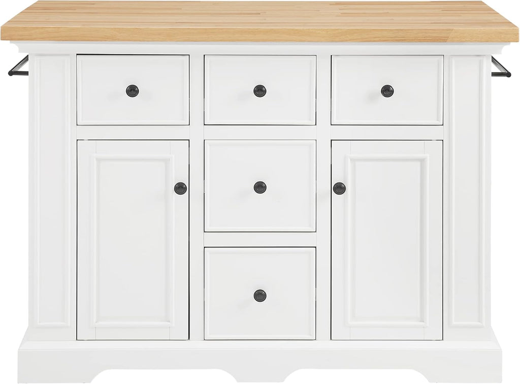 Crosley Furniture Julia Wood Top Kitchen Island with Storage Drawers, Shelves, and Spice Rack, White