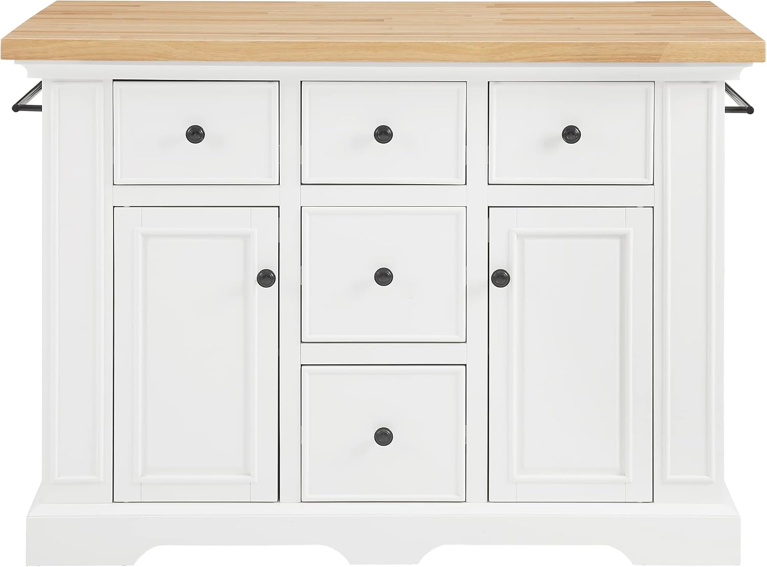 Crosley Furniture Julia Wood Top Kitchen Island with Storage Drawers, Shelves, and Spice Rack, White