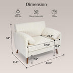 Modern Oversized Accent Reading Chair for Living Room, 43", Chenille, Beige | Piping Single Armchair with Quilting Backrest, Padded Arms, Wood Legs for Bedroom, Office, Reception Area