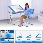 Dkeli Kids Desk and Chair Set Adjustable Height Ergonomic Children's Table with Storage Drawer Kids Study Homework Desk Table for 3-15 Years Old (Blue)