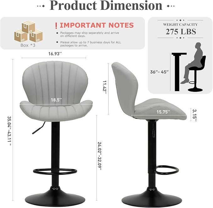 COLAMY Bar Stools Set of 6, Modern Swivel Bar Chairs, Adjustable Faux Leather...