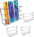 Evelots Kitchen Wrap Organizer - 4 Pack - Hold up to 4 Plastic, Foil, Paper, Wax - Cabinet Door, Wall Rack Basket - Sandwich, Freezer, Food Bag Storage - Laundry Supplies - Chrome Finished Metal