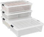 50 Quart Plastic Under Bed Storage Container, 4-Pack Large Clear Latching Storage Box with Wheels