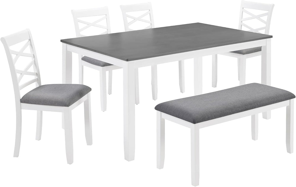 Merax 6-Piece Modern Dining Table Set with Chairs and Bench, Wood Kitchen Tab...