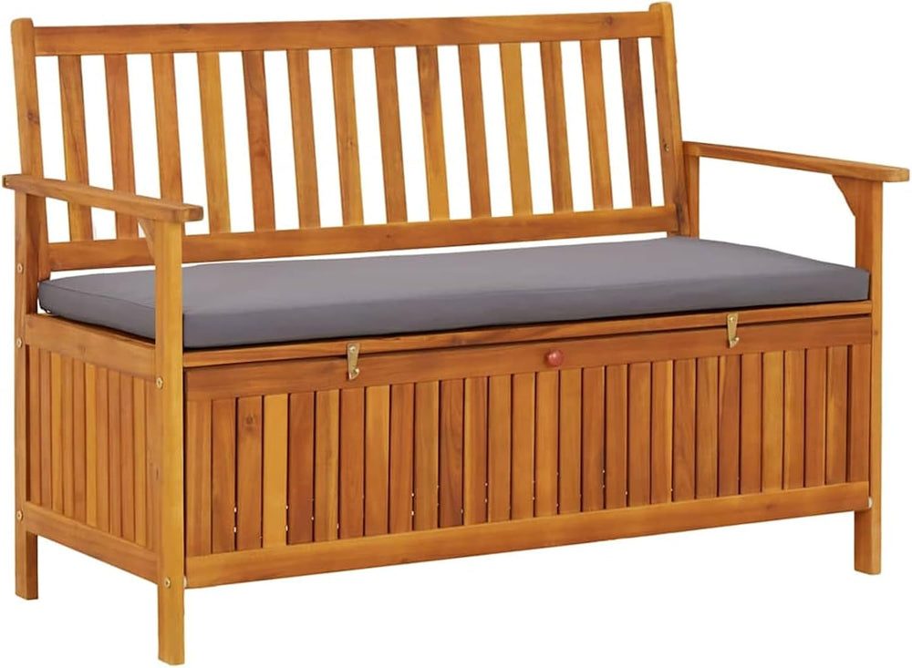 Gecheer Garden Storage Bench, 120 cm Solid Acacia Wood Patio Seating with Sto...