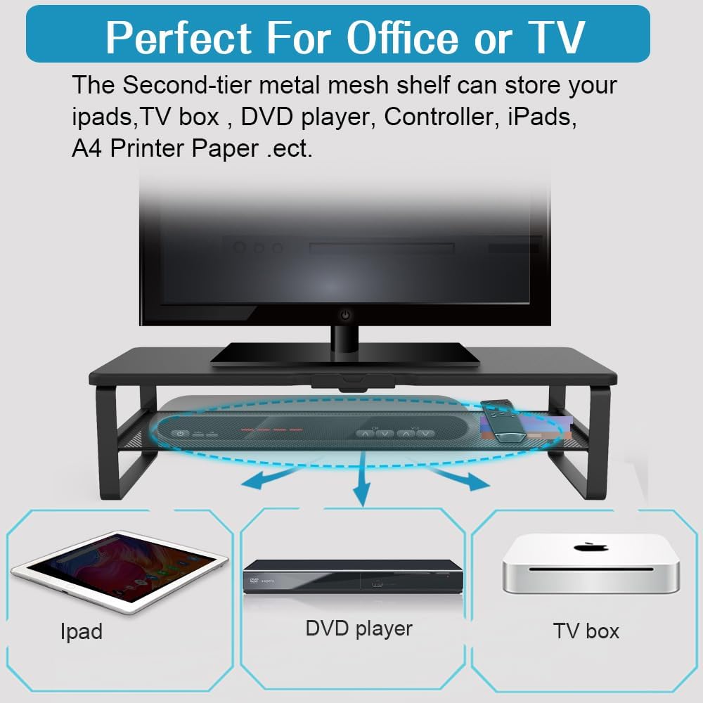 Monitor Stand with drawer, 2-Tier Monitor Stand Riser with Phone Holder and Cable Management - Desk TV Shelf, Laptop Printer, Desk Organizer Stand, for Home & Office, Black