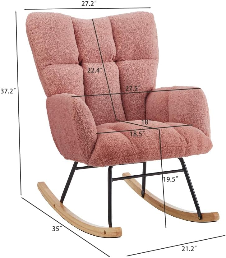 Tufted Upholstered Teddy Fabric Glider Rocking Chair with Metal Frame, Ergono...