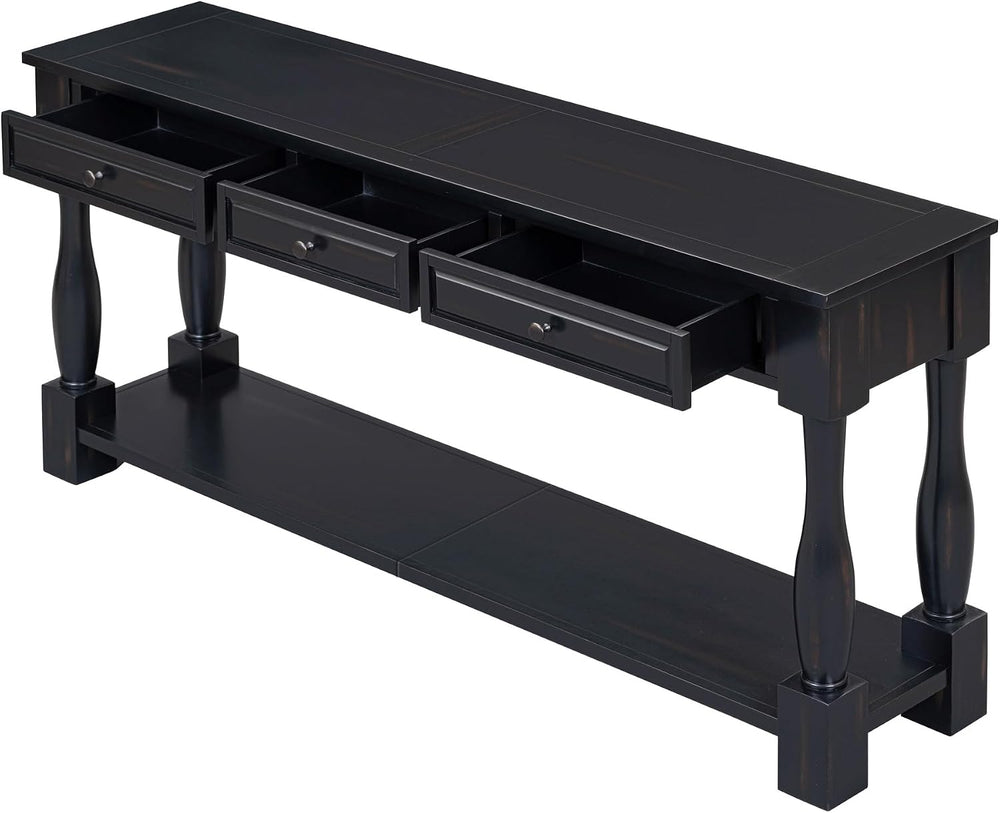 Knocbel Long Console Table with 3 Drawers & Bottom Open Shelf, Solid Wood...