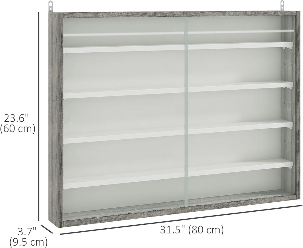 HOMCOM 5-Storey Wall Shelf Display Cabinet, Shot Glass Display Case, Glass Cu...