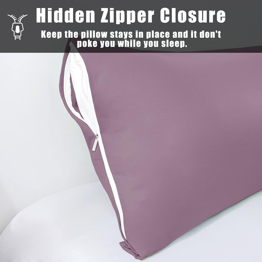 Body Cooling Pillow Cases Cover, Bamboo Rayon Body Pillowcases with Zipper Closure, Cool & Breathable Pillow Case for Hot Sleepers and Night Sweats, 20x54 inches, Greish Purple