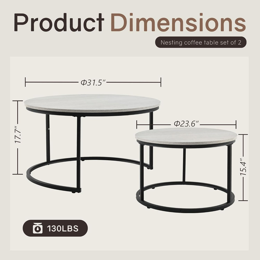 Otterease Nesting Tables Set of 2, Small Round Coffee Table for Living Room |...