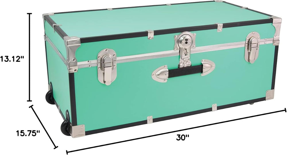 Seward Trunk Traveler 30" Rolling Trunk with Lock - Teal Vintage Suitcase