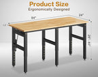 72” Heavy Duty Workbench, 5000 LBS Capacity Adjustable Work Bench with Pegboard and Power Outlet, Rubber Wood Work Table for Garage, Office, Workshop, Home