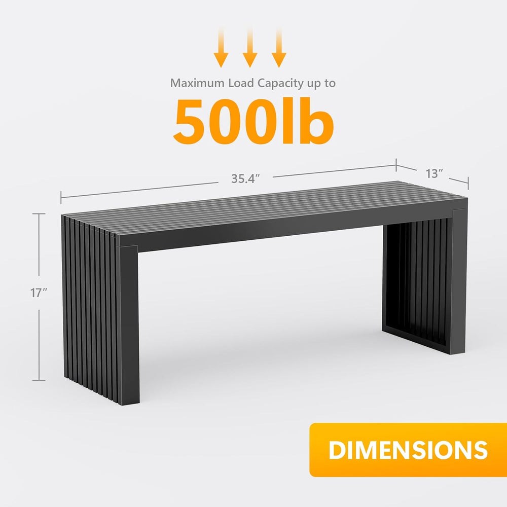 Bamboo Dining Bench, 35'' Slatted Design Entryway Bench, Black | Mode...