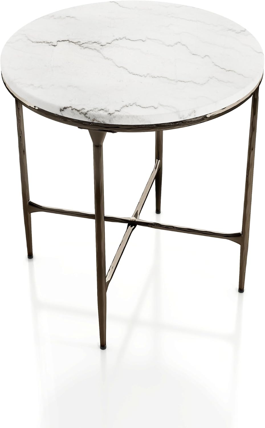24/7 Shop at Home Aureum Modern 22-inch Round Marble Top End Table with X-Bra...