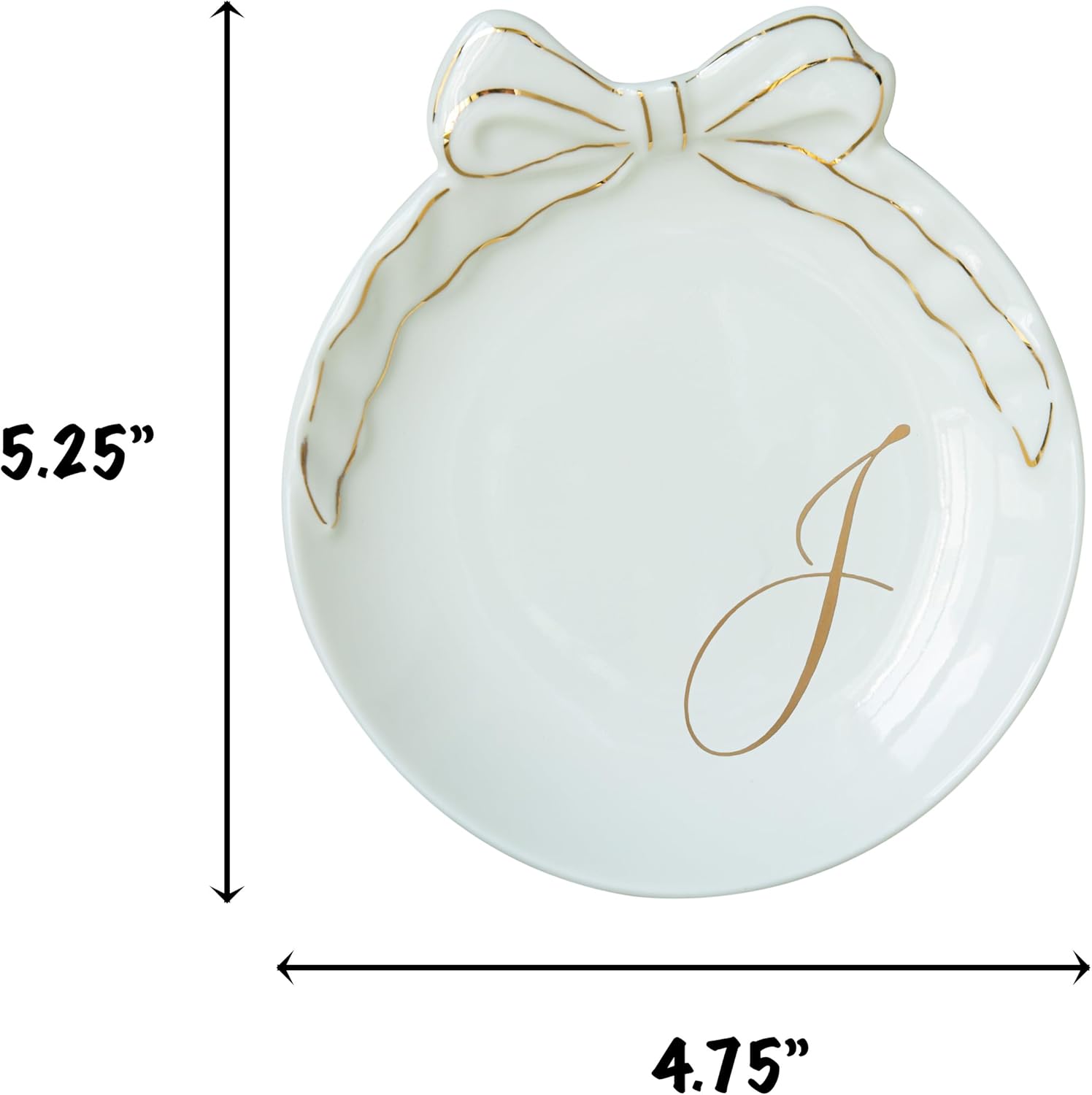 COLLECTIVE HOME - Personalized Initial Ceramic Jewelry Tray with Bow, Christmas Gift Ideas for Women, Small Gift for Girlfriend Wife, Ring Holder, Earrings Dish, Birthday Gift for Her (J)