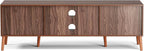 TV Stand for TVs up to 65'', Entertainment Center With Rattan Door, Shelves & 2 Cabinets, Long Boho Media Console for Living Room, Walnut