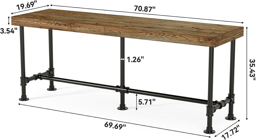 70.9-Inch Long Solid Wood Bar Table for 6-8 People, Industrial Narrow Counter...