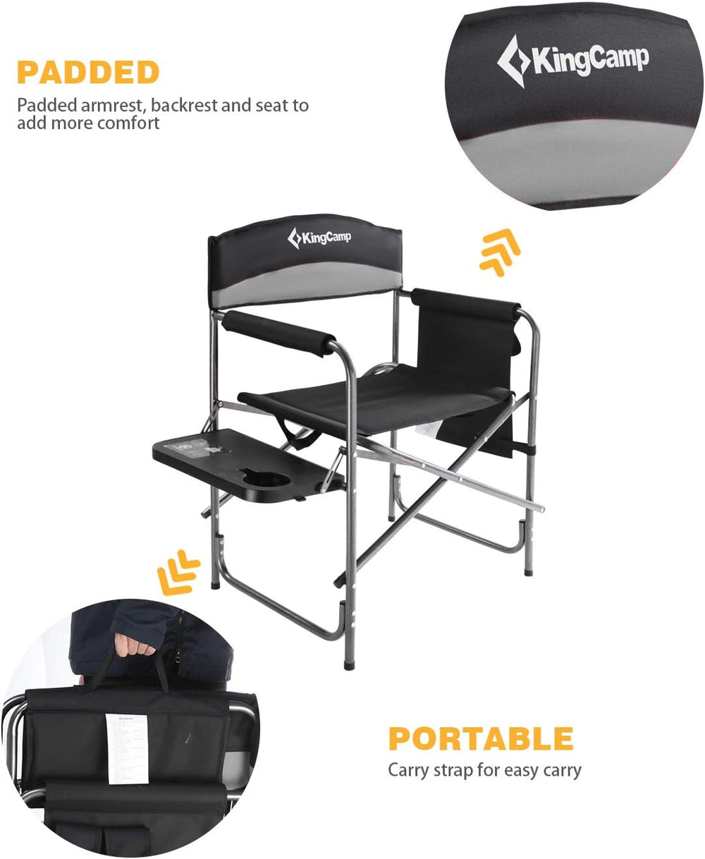 KingCamp Folding Camping Chair, Heavy Duty Portable Directors Style with Side...