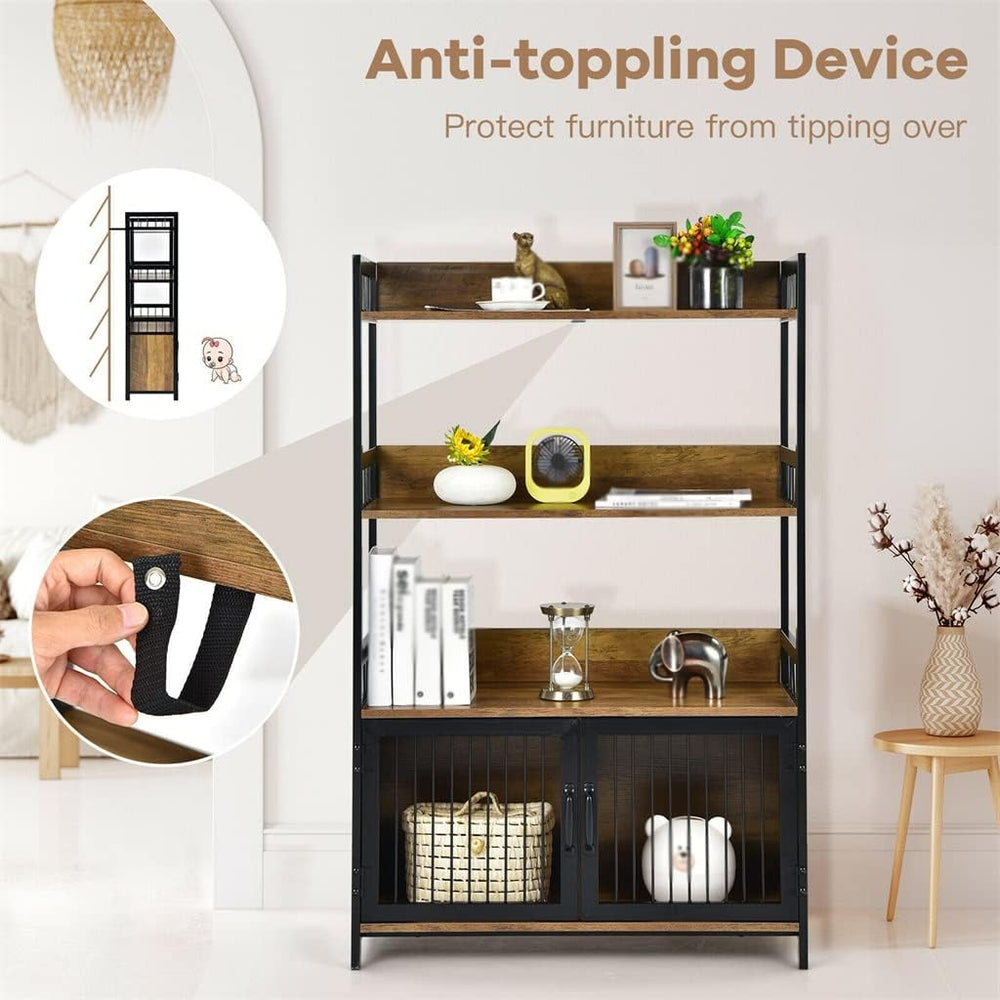3-Layer Bread Rack Industrial Kitchen Microwave Shelf with Storage Cabinet Mu...
