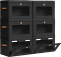 Collapsible Storage Bins - Large Stackable Organizer Bins, Decorative Boxes with Handles & Window, Fabric Containers for Living Room, Closet, Dorm, 6 Pack, Black