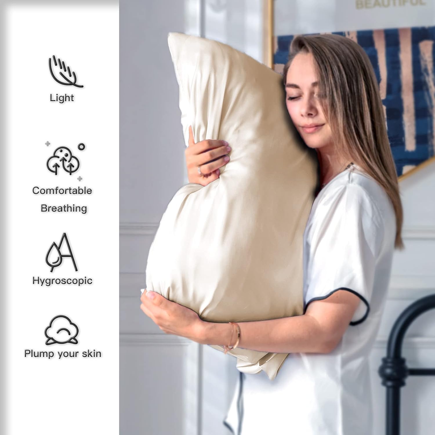 Silk Pillowcase for Hair and Skin,Soft,Breathable and Sliky 100% Standard Size Pillow Cases Set of 2,Both Sides Natural Mulberry Silk Pillowcases with Hidden Zipper(Standard Size 20"X 26",2pcs)