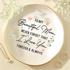 Beautiful Mom Forever Always Ceramic Ring Dish | Mother's Day • Mom • Floral Keepsake • Jewelry Organizer • Elegant Bedroom Decor