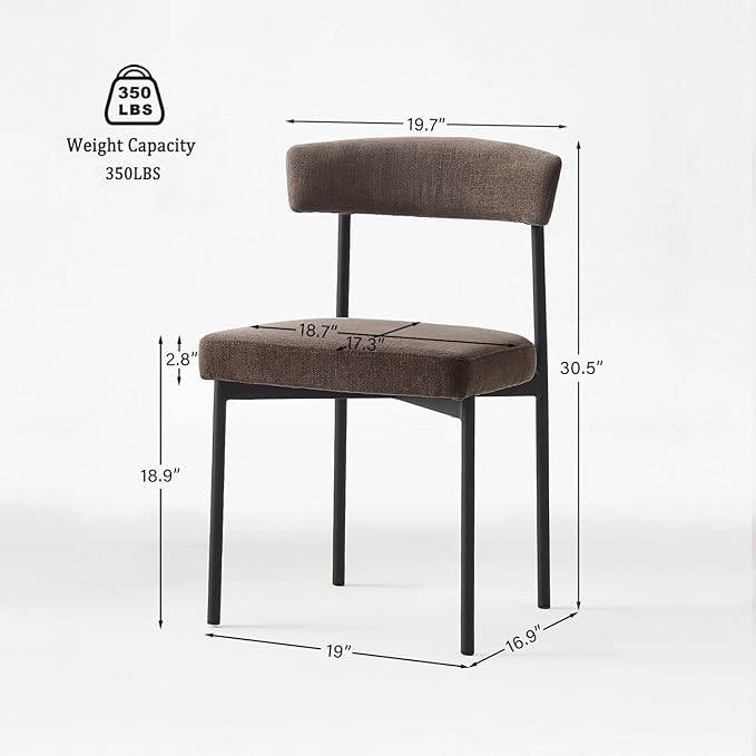 Grey Fabric Dining Chairs Set of 4, Armless Upholstered Kitchen Chair,Modern Dining Room Chair with Curved Backrest
