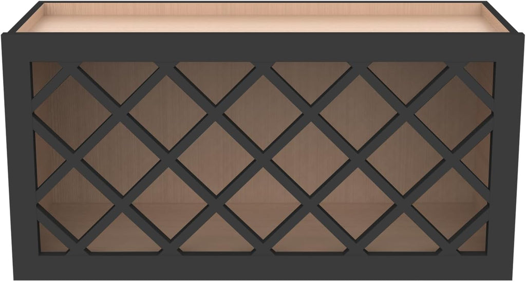Solid Wood RTA Wine Bottle Rack Wall Cabinet with Lattice Panels - Wine Storage for Bar, Pantry, Cellar & Countertop - Mocha (Charcoal Black, 36'W 12'D 15'H)