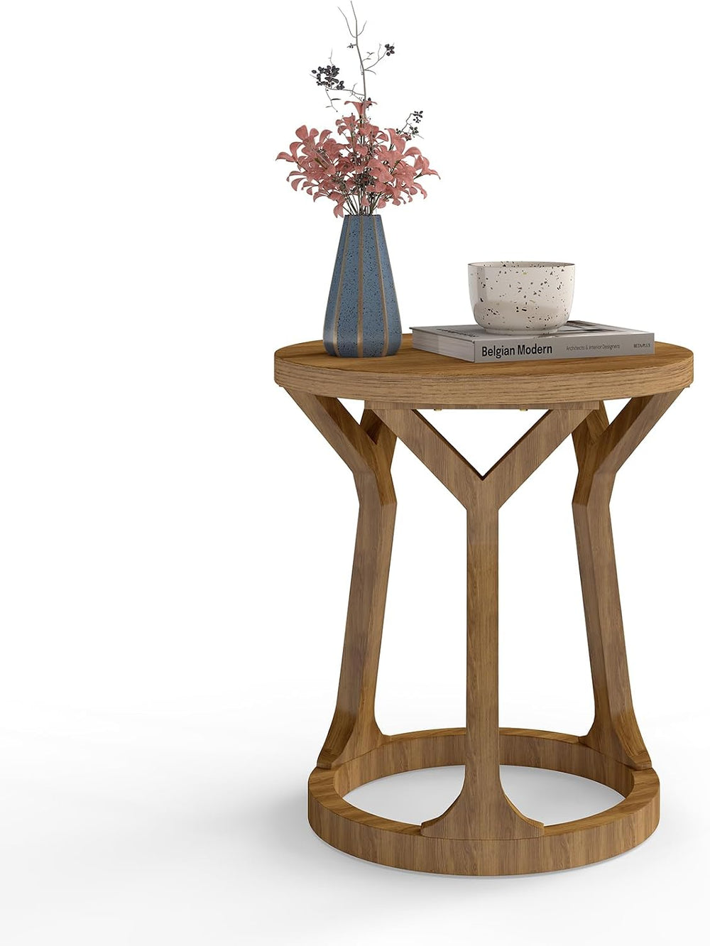 Round Side Table, Farmhouse End Table for Small Spaces, Accent Table for Livi...