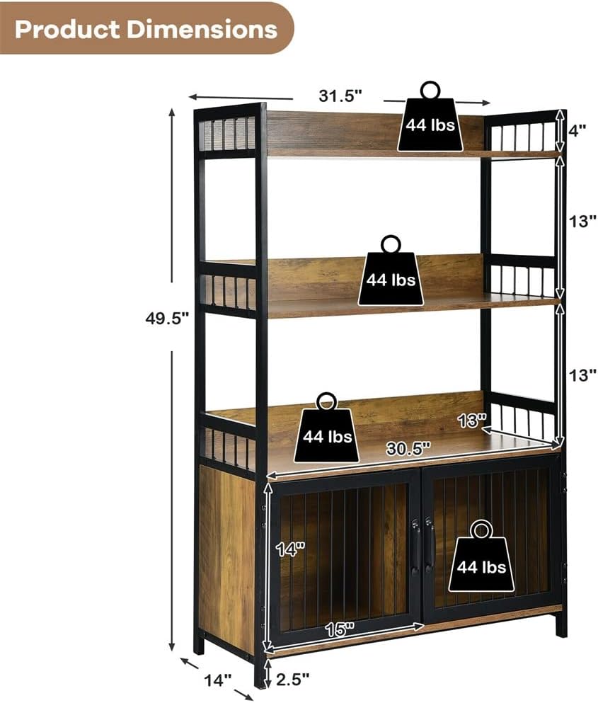 3-Layer Bread Rack Industrial Kitchen Microwave Shelf with Storage Cabinet Mu...