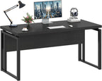 EXCEFUR Black Desk for Home Office, Modern Computer Desk, Wood and Metal Writing Study Table for Workstations, Living Room, Bedroom, 53 Inch