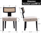 Upholstered Farmhouse Dining Chairs Set of 6 Mid Century Modern Dining Room Chairs Rattan Linen Kitchen Chairs Armless Side Chairs with Black Wood Frame/Rattan Back for Living Room,Beige