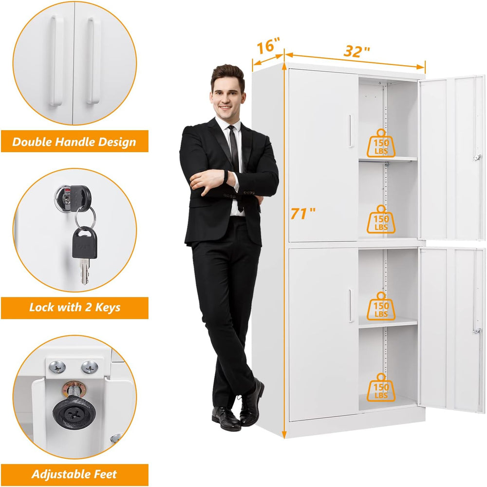 STANI Metal Storage Cabinet, Locking Steel Cabinet With 4 Doors and 2 Adjusta...
