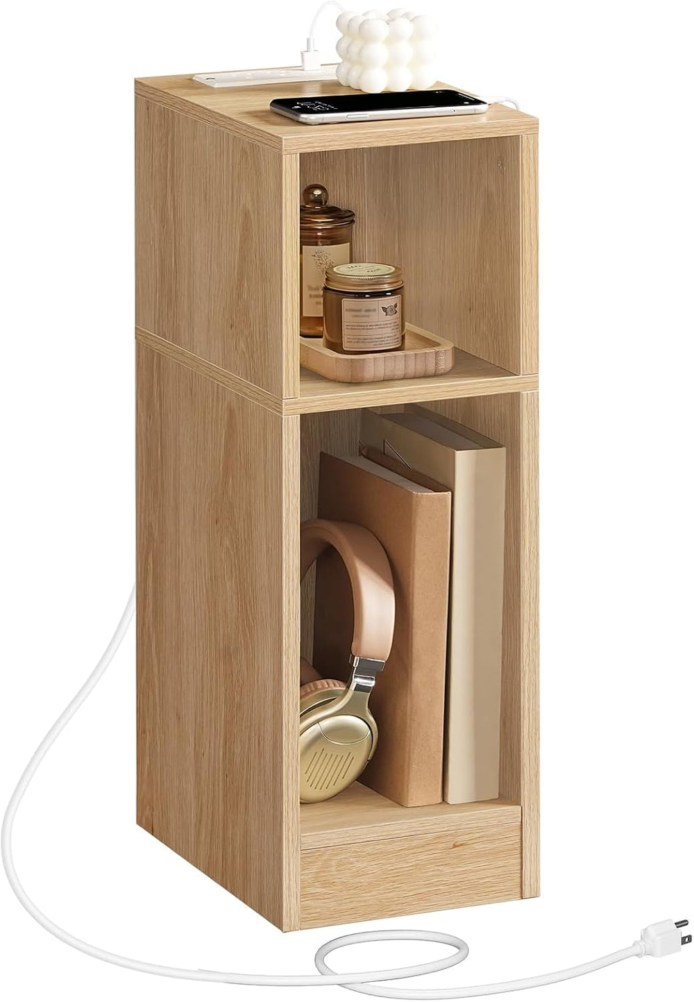 MAHANCRIS Narrow Nightstand, Narrow End Table with Charging Station, Skinny B...