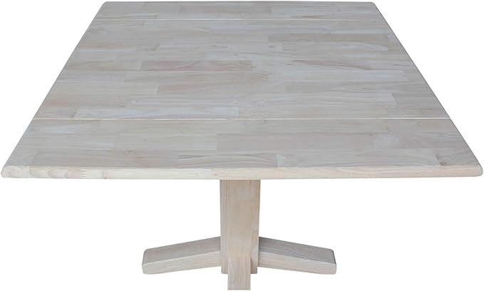 IC International Concepts 36" Square Dual Drop Leaf Dining Table Solid Real Wood, Sturdy Parawood, 36"W x 36"D x 30"H, Unfinished