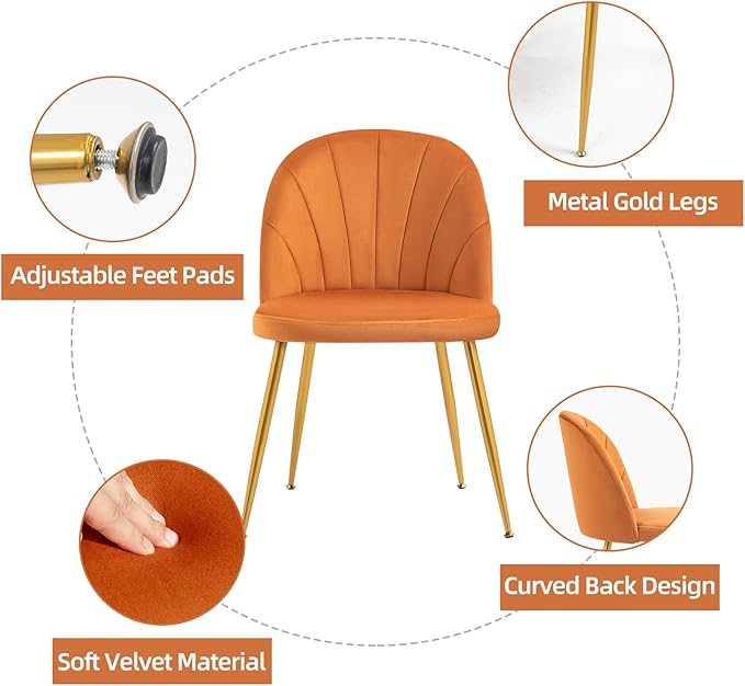 Velvet Dining Chairs Set of 4, Upholstered Mid Century Modern Dining Chairs, ...