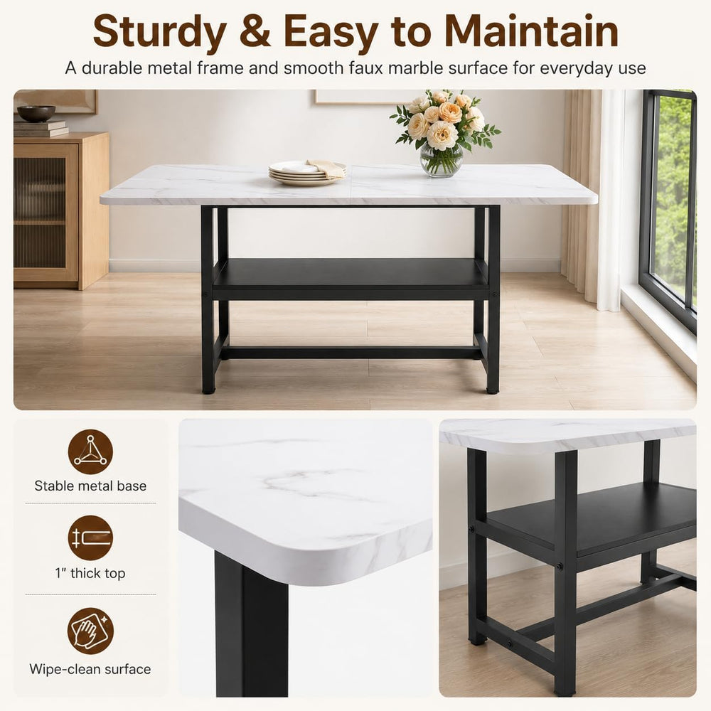 Dining Table for 6, 71" Rectangle Kitchen Table with Storage Shelf, Dinn...