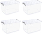 Citylife 44.4 QT Plastic Storage Bins with Latching Lids Stackable Storage Containers for Organizing Large Clear Storage Box for Garage, Closet, Kitchen, 4 Packs