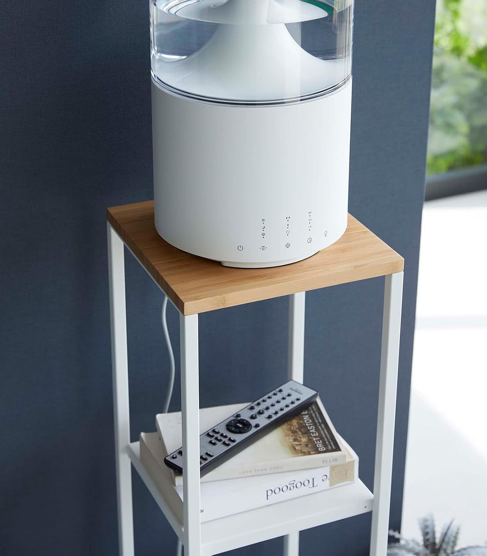 YAMAZAKI Home 2-Tier Shelf, Corner Display Side Table, Steel + Wood, White | ...