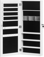 Jewelry Armoire Cabinet with Full Length Mirror,Mirror with Jewelry Storage Wall/Door Mounted, Lockable Jewelry Armoire Organizer,White